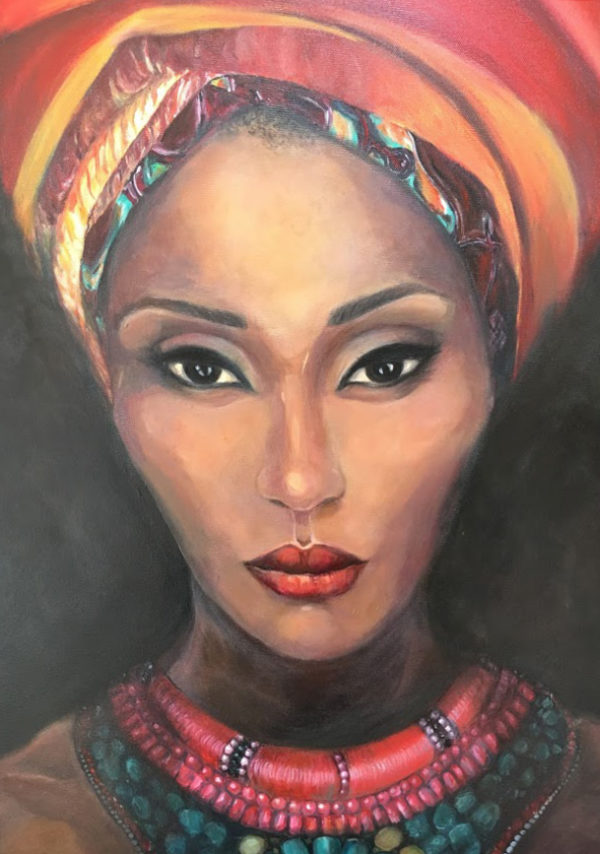 African woman with turban, painted by Melika Monjazi